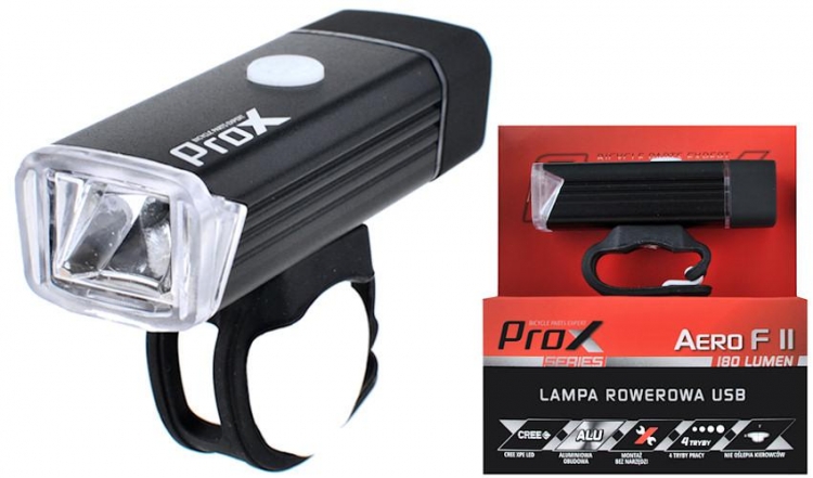 Lampka rowerowa przednia Prox Aero F II czarna USB
