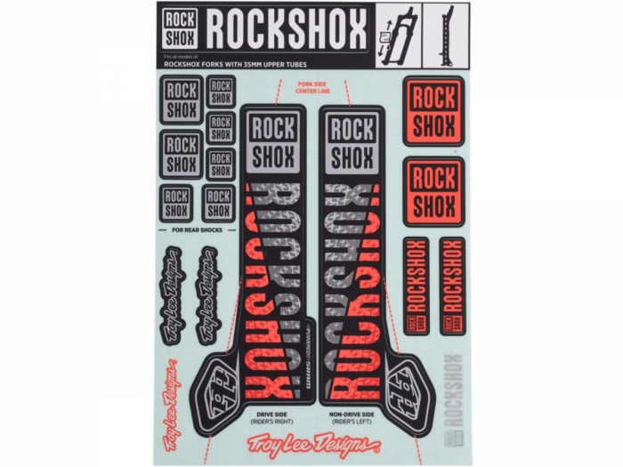 Naklejki na rower Rockshox Decal Kit Troy Lee 35mm srebrno-pomarańczowe