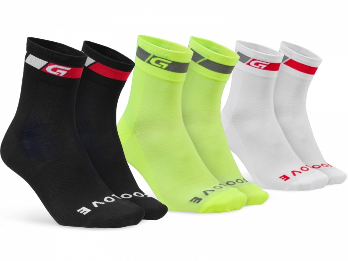 Skarpetki kolarskie GripGrab Tricolore Regular 3-Pack S czarne-białe-żółte